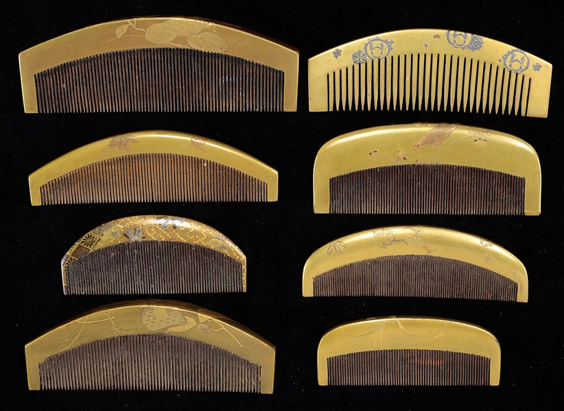 EIGHT GOLD LACQUER COMBS.                                                                                                                                                                               