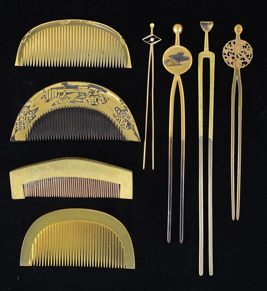 FOUR COMB SETS WITH KANZASHI.                                                                                                                                                                           
