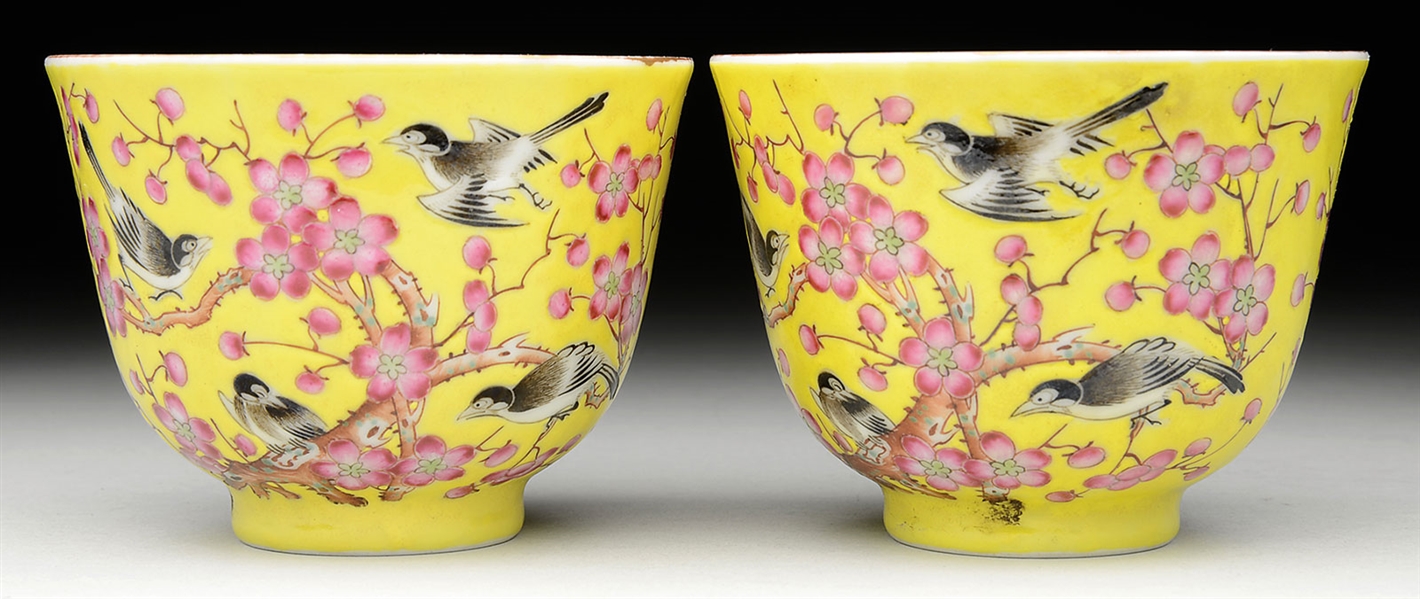PAIR OF FAMILLE ROSE WEDDING CUPS.                                                                                                                                                                      