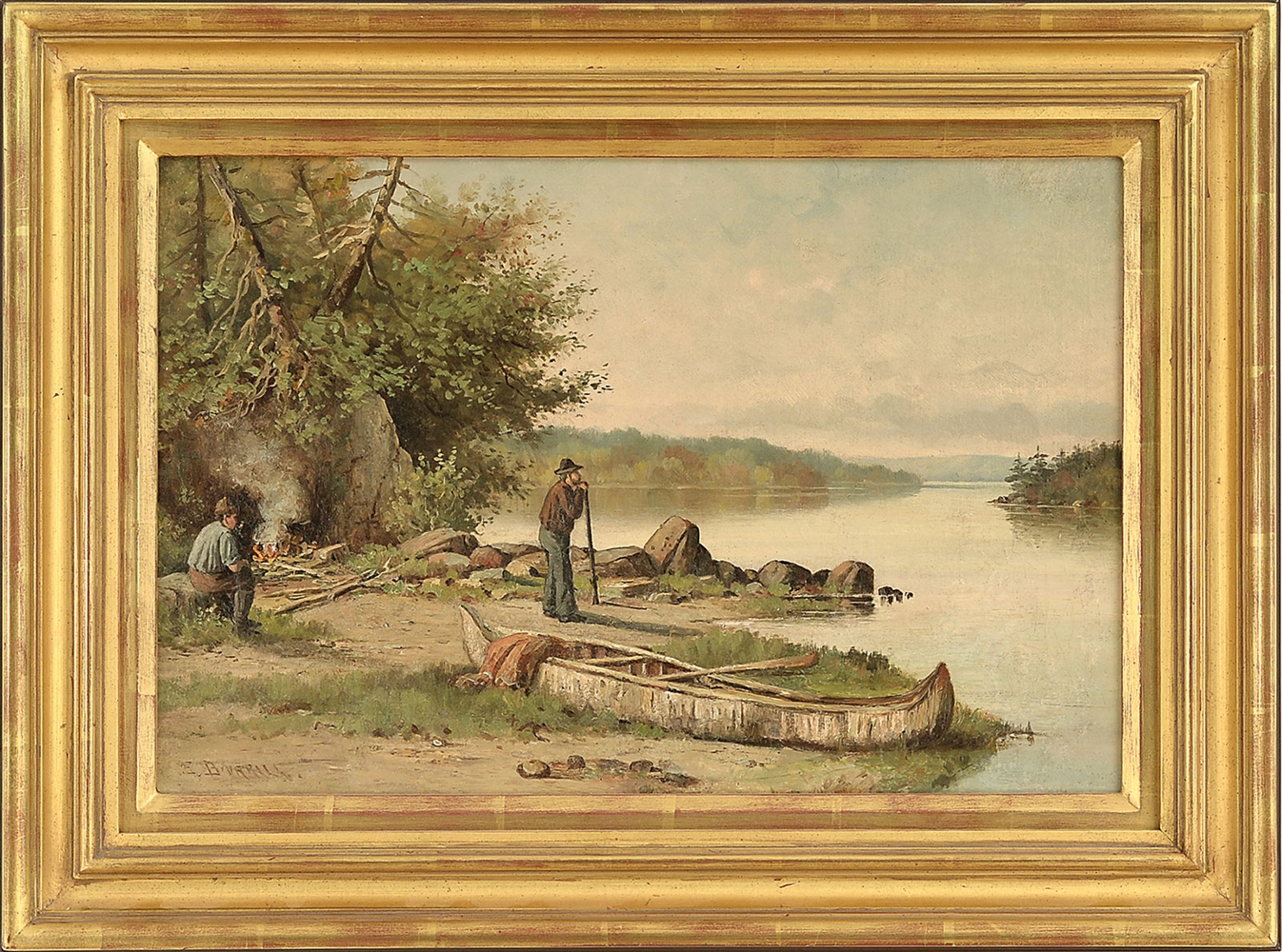 EDWARD BURRILL (AMERICAN, 1835-1913) SPORTSMEN ON A MAINE RIVER                                                                                                                                         