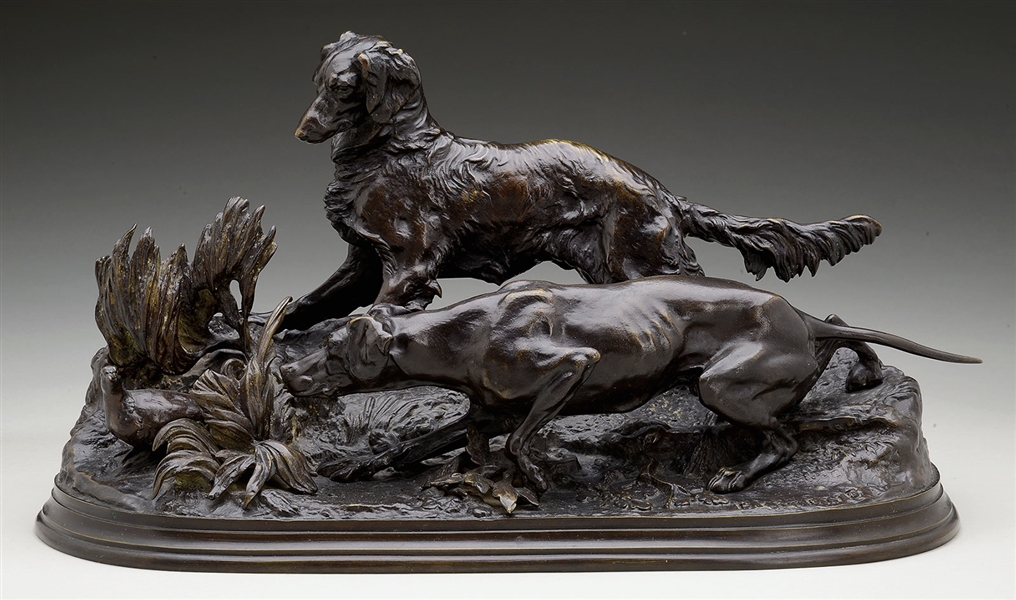 AFTER PIERRE JULES MENE (FRENCH, 1810-1879) TWO DOGS HUNTING PHEASANTS                                                                                                                                  