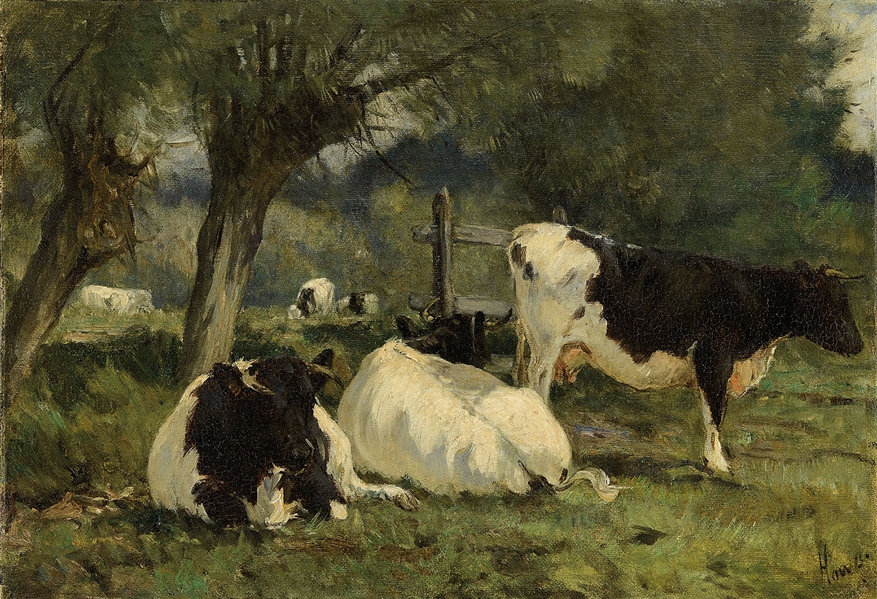 WILLIAM HENRY HOWE (AMERICAN, 1844-1929) COWS IN PASTURE                                                                                                                                                