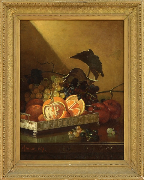 EDWARD CHALMERS LEAVITT (AMERICAN, 1842-1904) STILL LIFE WITH ORANGES AND GRAPES                                                                                                                        