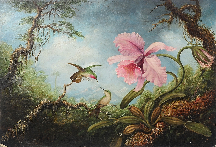 AFTER MARTIN JOHNSON HEADE (AMERICAN, 1819-1904) HUMMINGBIRDS, POSSIBLY BY KEN PERENYI                                                                                                                  