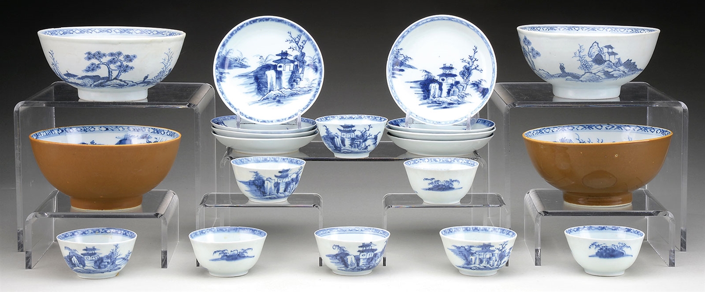 LOT OF FOUR BOWLS AND EIGHT CUPS AND SAUCERS FROM THE "NANKING CARGO".                                                                                                                                  