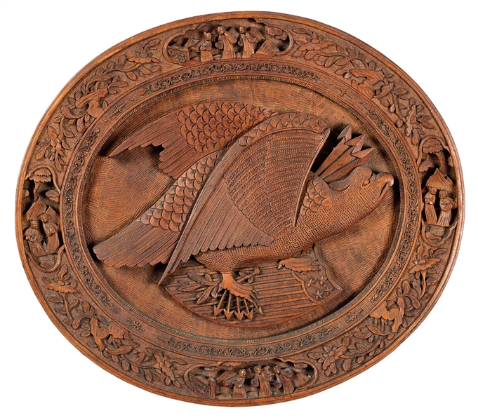 OUTSTANDING CHINA TRADE CARVED OVAL EAGLE PLAQUE.                                                                                                                                                       