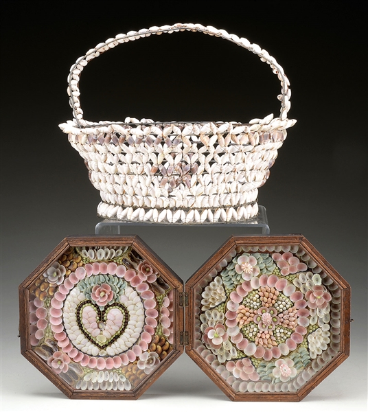 SAILORS DOUBLE VALENTINE AND SHELL BASKET.                                                                                                                                                             