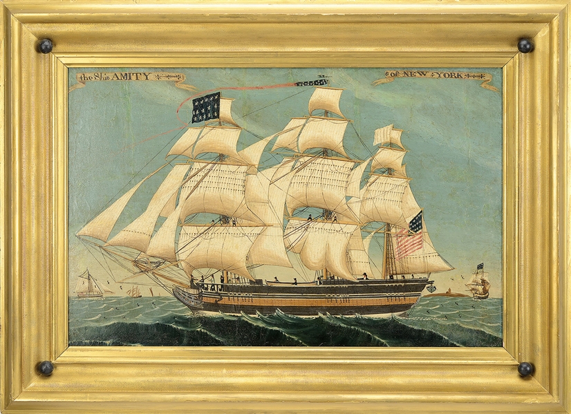 AMERICAN SCHOOL (EARLY 19TH CENTURY) PORTRAIT OF THE SHIP "AMITY" OF NEW YORK.                                                                                                                          