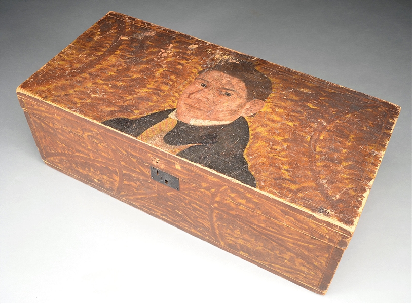 PAINT-DECORATED PINE PORTRAIT BOX ATTRIBUTED TO ROYALL BREWSTER SMITH.                                                                                                                                  