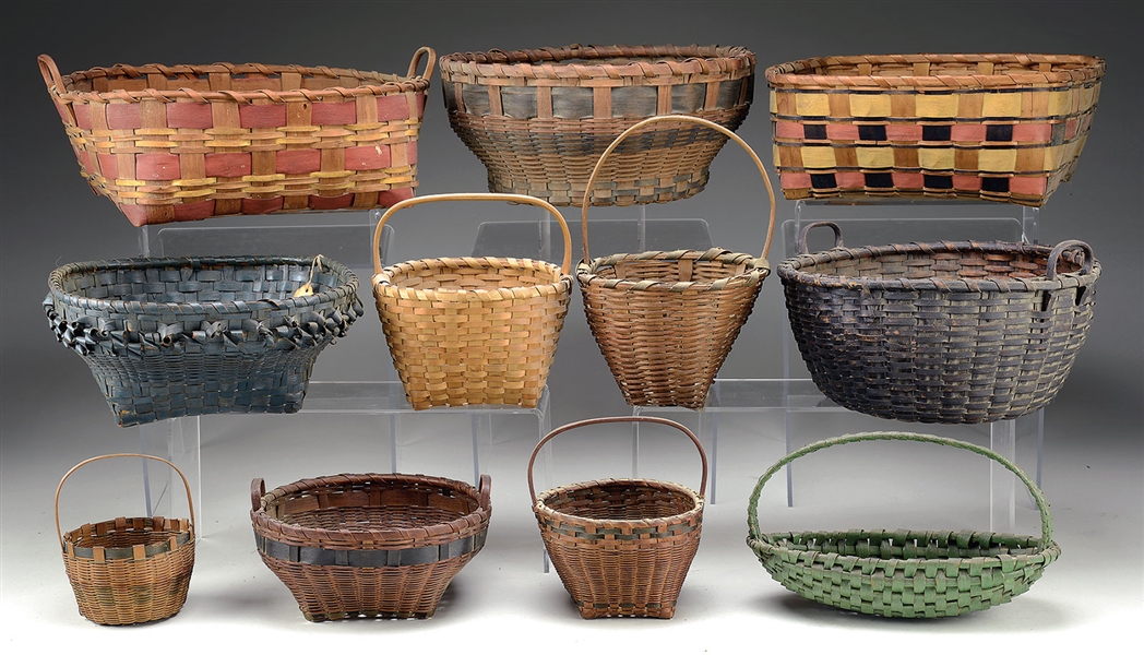GROUP OF ELEVEN EARLY AMERICAN BASKETS, INCLUDING SIX NATIVE AMERICAN EXAMPLES.                                                                                                                         