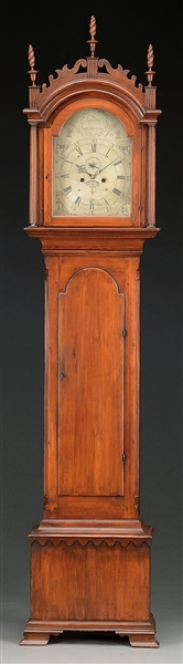 CHIPPENDALE CHERRY TALL CASE CLOCK BY PEREGRINE WHITE, WOODSTOCK, CT.                                                                                                                                   