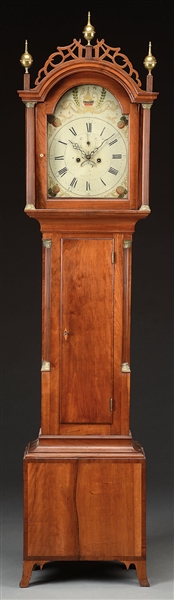 FEDERAL CHERRY TALL CASE CLOCK SIGNED CHANDLER.                                                                                                                                                         
