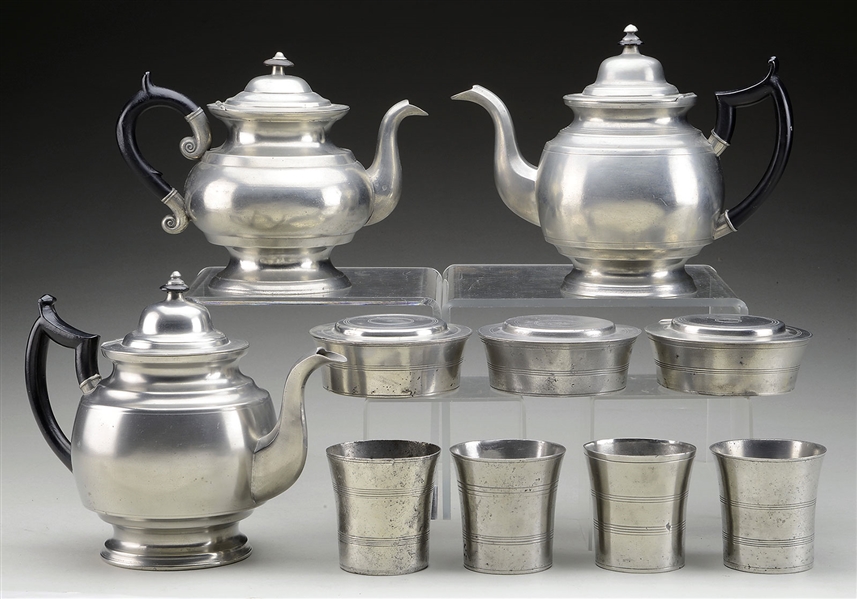 TEN PEWTER ITEMS BY ASHBIL GRISWOLD, MERIDEN, CT.                                                                                                                                                       