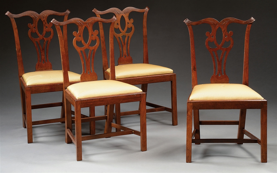 SET OF FOUR CHIPPENDALE MAHOGANY SIDE CHAIRS.                                                                                                                                                           