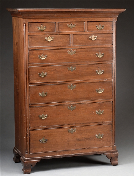 PENNSYLVANIA CHIPPENDALE WALNUT TALL CHEST OF DRAWERS.                                                                                                                                                  