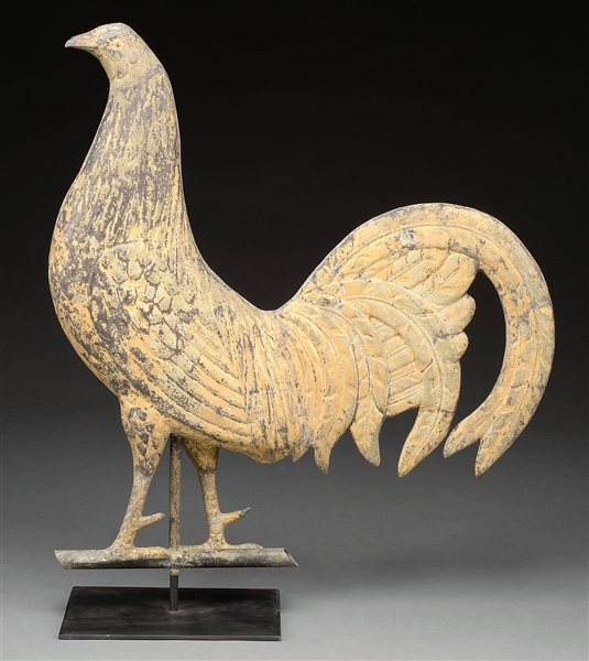 LARGE RARE OVER-SIZED FIGHTING COCK ROOSTER WEATHERVANE ATTRIBUTED TO HARRIS & CO., BOSTON, MA.                                                                                                         