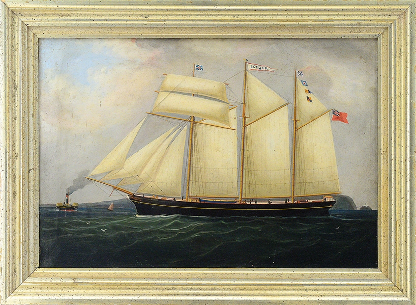 ENGLISH SCHOOL (19TH/20TH CENTURY) STEAM AND SAIL PORTRAIT OF THE TOPSAIL SCHOONER "ESTHER".                                                                                                            