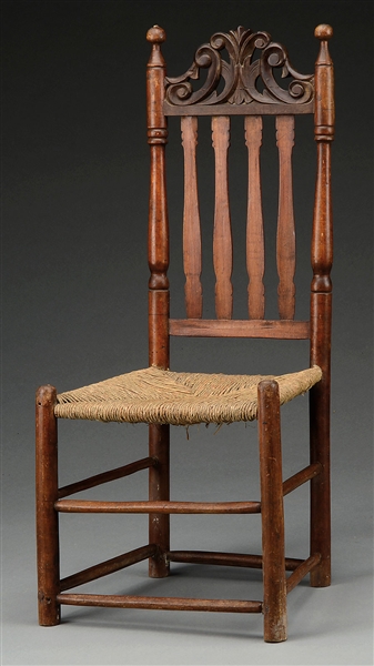FINE BANISTER-BACK SIDE CHAIR ATTRIBUTED TO JOHN GAINES.                                                                                                                                                