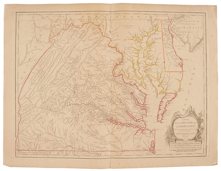VAUGONDY MAP OF VIRGINIA AND MARYLAND, 1755.                                                                                                                                                            