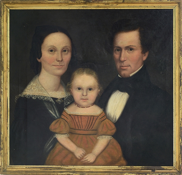 AMERICAN SCHOOL (MID-19TH CENTURY) FOLK ART PORTRAIT OF A FAMILY.                                                                                                                                       