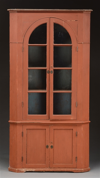 CHIPPENDALE PAINTED PINE CORNER CUPBOARD.                                                                                                                                                               