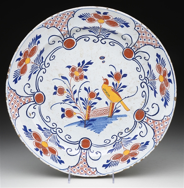 THREE-COLOR DELFT POTTERY CHARGER.                                                                                                                                                                      