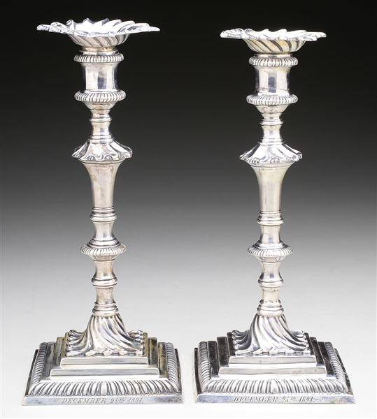 PAIR OF ENGLISH STERLING FANCY CANDLESTICKS.                                                                                                                                                            