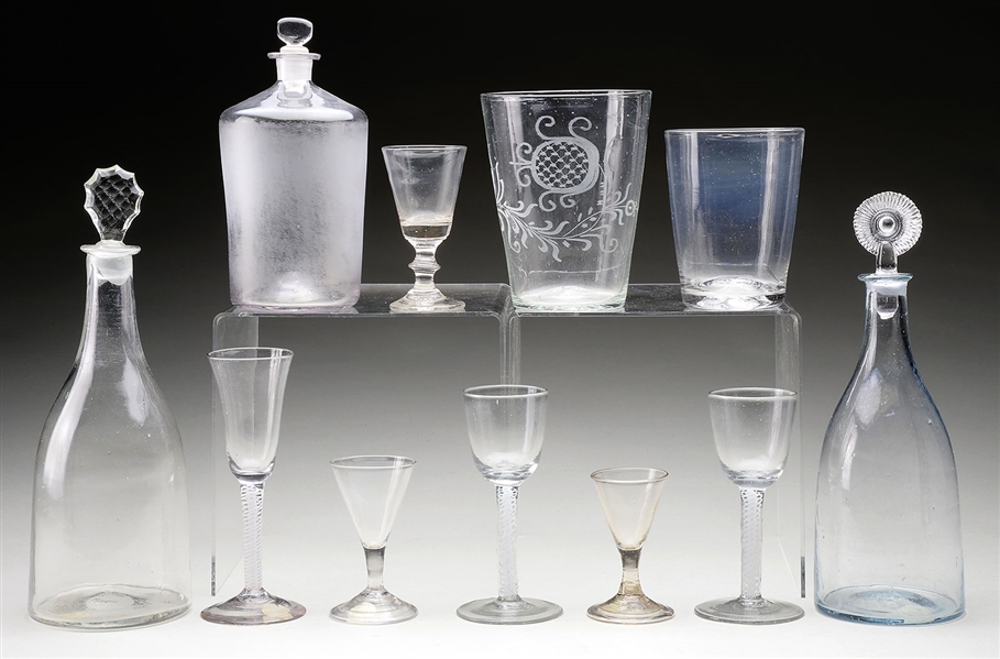 LOT OF ELEVEN PIECES OF COLORLESS EIGHTEENTH CENTURY GLASSWARE.                                                                                                                                         