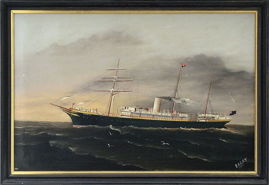 SIGNED "BARRY" (BRITISH SCHOOL, 19TH/20TH CENTURY) PORTRAIT OF THE TRANSITIONAL STEAMER "MORAVIAN".                                                                                                     
