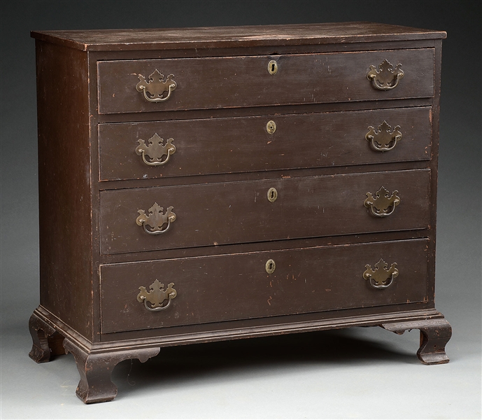 NEW ENGLAND CHIPPENDALE CHERRY CHEST OF DRAWERS.                                                                                                                                                        