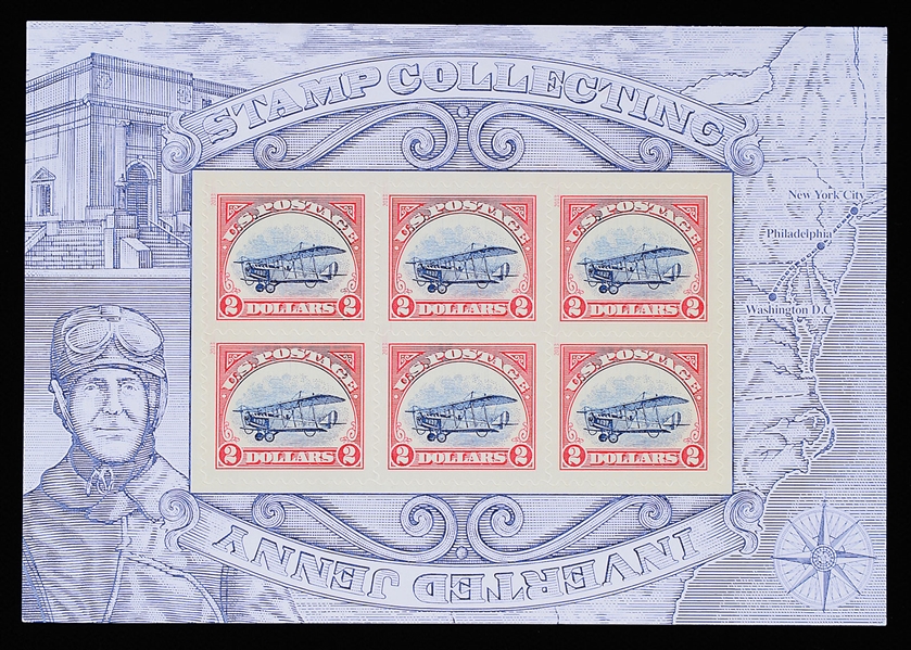 RARE 2013 JENNY RIGHT-SIDE-UP 6-STAMP BLOCK OF THE JENNY INVERTED STAMP.                                                                                                                                