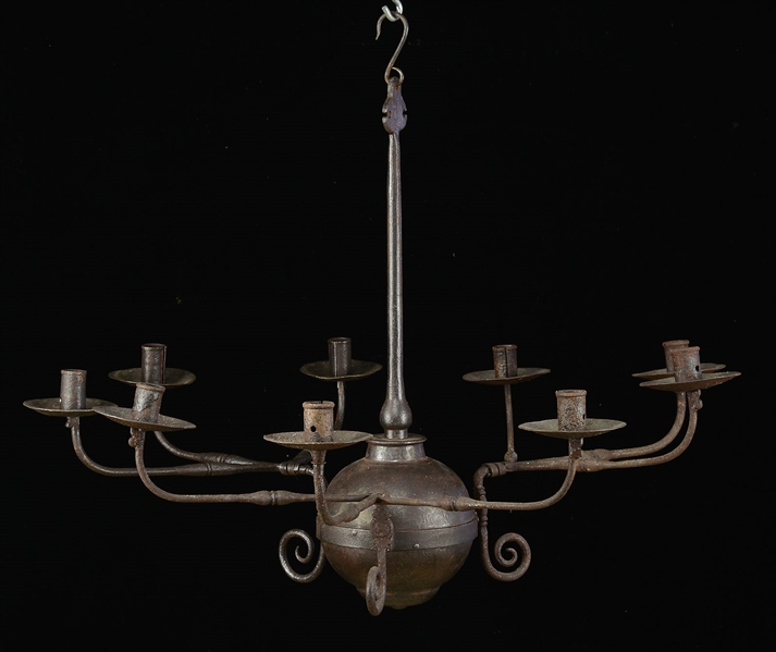 PAIR OF FORGED IRON CHANDELIERS.                                                                                                                                                                        