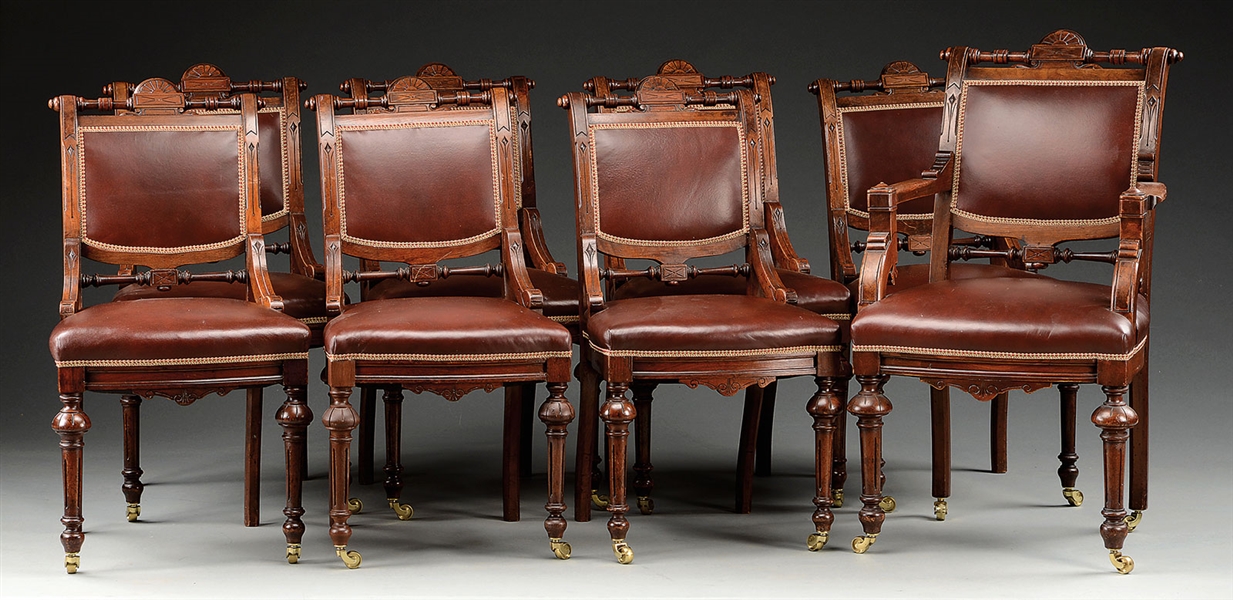 SET OF EIGHT EAST LAKE VICTORIAN WALNUT DINING CHAIRS.                                                                                                                                                  