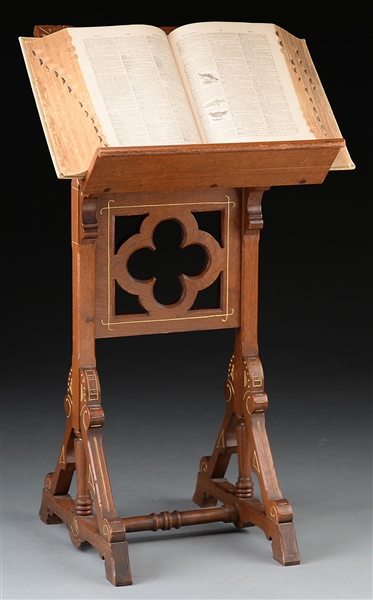 AESTHETIC MOVEMENT WALNUT DICTIONARY STAND AND DICTIONARY OF GEORGE SAVARY WASSON.                                                                                                                      