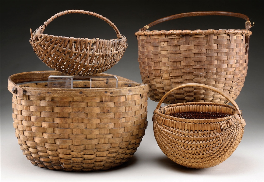 GROUP OF FOUR ANTIQUE NEW ENGLAND BASKETS.                                                                                                                                                              