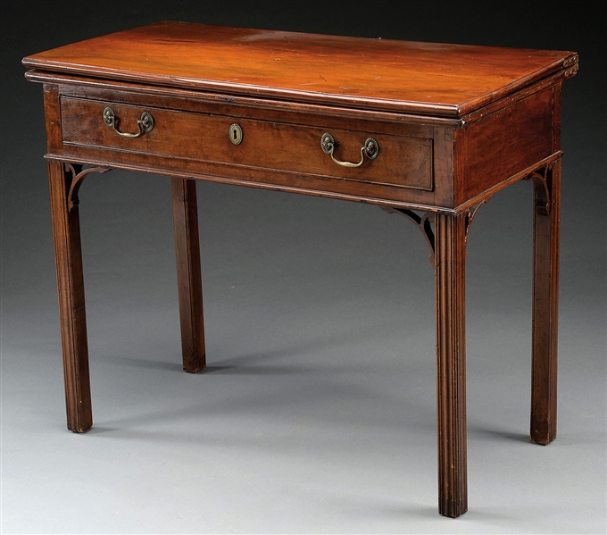 CHIPPENDALE CHERRY FOLD OVER CARD TABLE.                                                                                                                                                                
