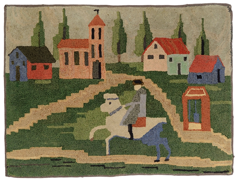PICTORIAL HOOKED RUG.                                                                                                                                                                                   
