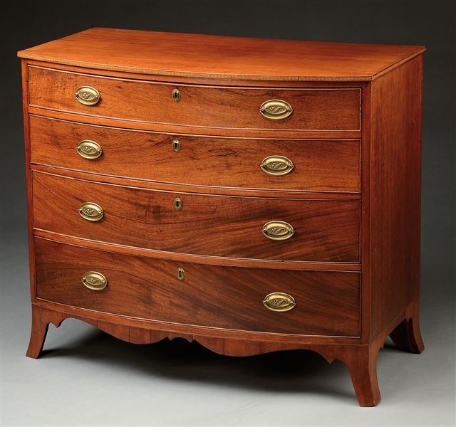 FEDERAL INLAID MAHOGANY BOWFRONT CHEST OF DRAWERS.                                                                                                                                                      