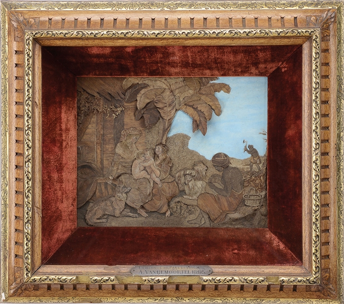 SHADOWBOX FRAMED COLLAGE PICTURE BY A. VANREMOORTEL 1885.                                                                                                                                               