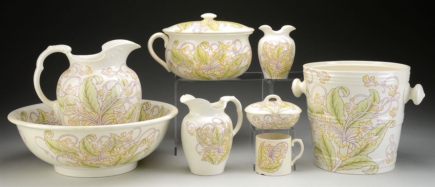 EIGHT PIECE DECORATED CHAMBER WASH SET BY CAULDON, ENGLAND.                                                                                                                                             