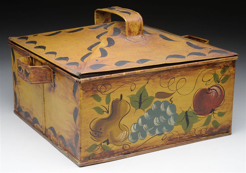 PAINT DECORATED TINWARE BOX.                                                                                                                                                                            