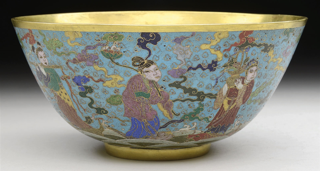 CLOISONNE ENAMELED EIGHT IMMORTALS BOWL.                                                                                                                                                                