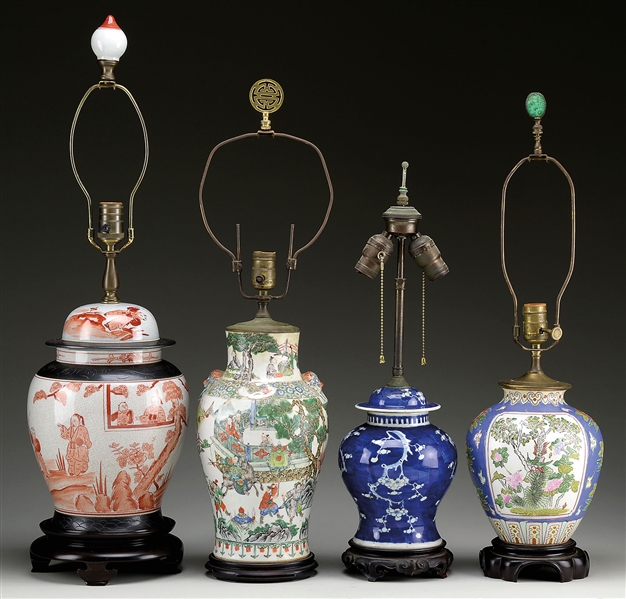 LOT OF FOUR CHINESE PORCELAIN LAMPS.                                                                                                                                                                    