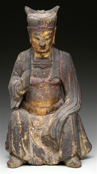 GILT LACQUER FIGURE OF A SEATED DAOIST JUDGE.                                                                                                                                                           