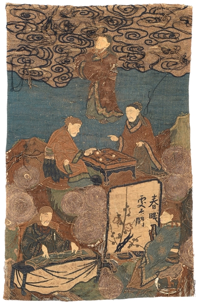 JAPANESE SCHOOL, EMBROIDERED CHINESE SCHOLAR SCENE.                                                                                                                                                     