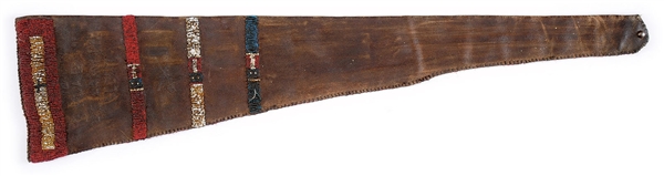 BEADED AND INSCRIBED BUFFALO HIDE CARBINE SCABBARD. NA                                                                                                                                                  