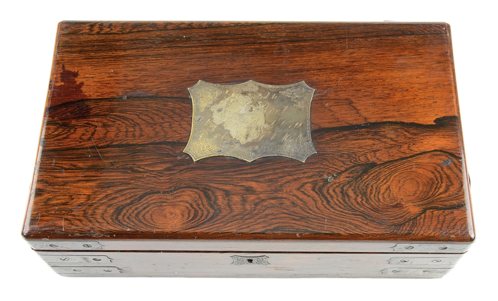 INCREDIBLY RARE SAMUEL COLT PRESENTATION CASE FOR A MODEL 1855 ROOT REVOLVER PRESENTED TO ELISHA KING ROOT.                                                                                             