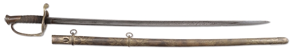 RARE COLLEGE HILL, NASHVILLE, TN FOOT OFFICERS SWORD WITH "CS" ENGRAVED SCABBARD.                                                                                                                      