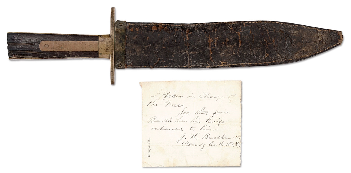 RARE HICKS RIFLEMANS KNIFE IDENTIFIED TO CIVIL WAR PRIVATE JAMES BURCH, 10TH VRC.                                                                                                                      