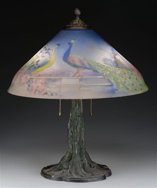 PAIRPOINT PEACOCK TABLE LAMP.                                                                                                                                                                           